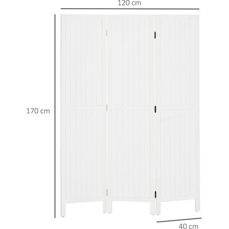 Paravent en bois séparateur de pièce closion intérieur pliable 3 panneaux en bois 120 x 170 cm blanc (1/5)