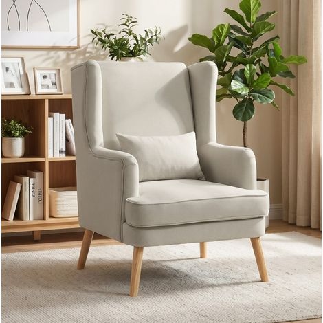 Sillón auxiliar de respaldo alto, asiento amplio y cojín lumbar, beige OKMYHOME (1/5)