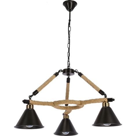 Suspension moderne noir/beige corde 3xE27 40W Negru (1/2)