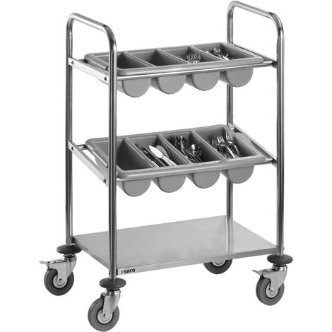 Chariot couverts - Inox - 2 bacs - Étagère - 630x400x980mm - INES - Saro