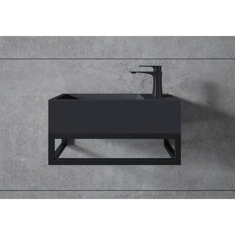 BERNSTEIN - Lavabo mural mineral fundido - 44x22x10cm - BA18 - Con desagüe y tapa, Almacenamiento recto, Cuarzo negro, Con consola (1/4)