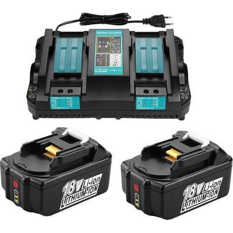 Lot de 2 Batteries BL1850B 18 V 5,0 Ah pour Batterie Makita 18 V avec Chargeur DC18RD Double Port 14,4 V 18 V Compatible Makita 18V BL1860 BL1830 DMR110 DUH523Z DUC353Z DTD152Z DTD152Z DTD152Z (1/5)