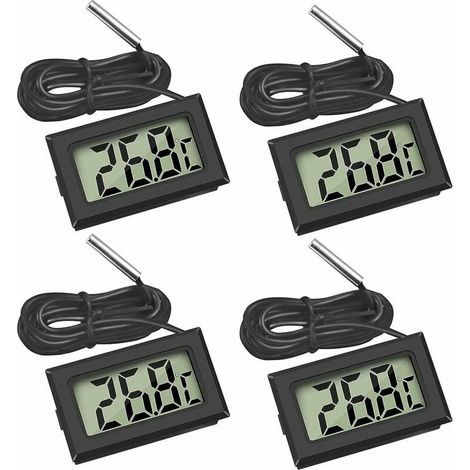 Mini Digital LCD Thermomètre Température avec Sonde de Température Capteur Testeur pour Réfrigérateur Congélateurs Aquarium (4X Noir) (1/4)