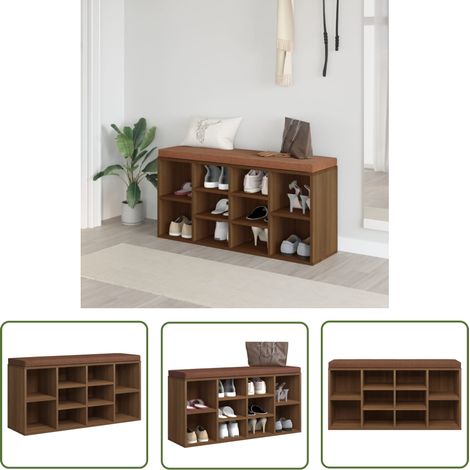 The Living Store Banc à chaussures Chêne marron 103x30x48 cm Bois d'ingénierie - Banc À Chaussures - Meuble Rangement - Organisation Chaussures - Banc Coffre - Rangement Intérieur (1/5)