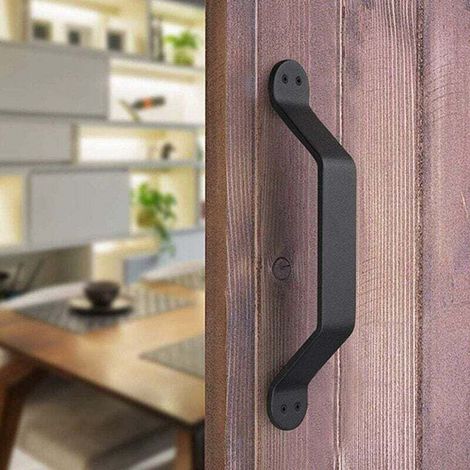 Poignée de porte de grange noire de 8,85 pouces Poignée de porte en acier solide pour portes coulissantes de grange, placards, portes, garages, remises (1/5)