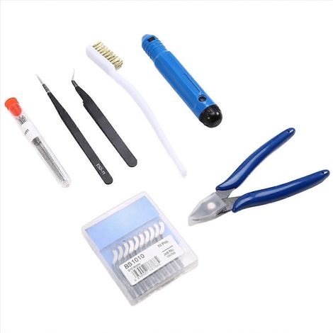 Kit de nettoyage de buses d'imprimante 3D comprenant une pince, une brosse de nettoyage et des outils d'ébavurage pour un nettoyage efficace des buses obstruées. (1/5)