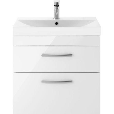 Millwich Contemporary 2 Drawer Wall Hung Vanity Unit with Thin Edge Basin, Gloss White, 600mm