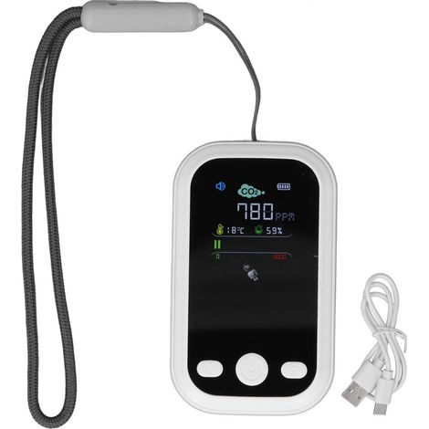 Détecteur CO2 - Capteur NDIR - Affichage Couleur HD - Alarme Sonore Visuelle - Température Humidité Intégrées - Portable - Pour Intérieur - 1 Pièce (1/5)