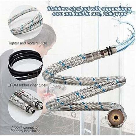 Tuyau de raccordement flexible pour robinet d’eau – DN6, filetage G 3/8, longueur 80 cm, lot de 2 pièces (1/3)