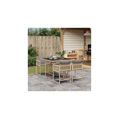Ensemble à manger de jardin coussins 5 pcs mélange beige rotin (1/5)