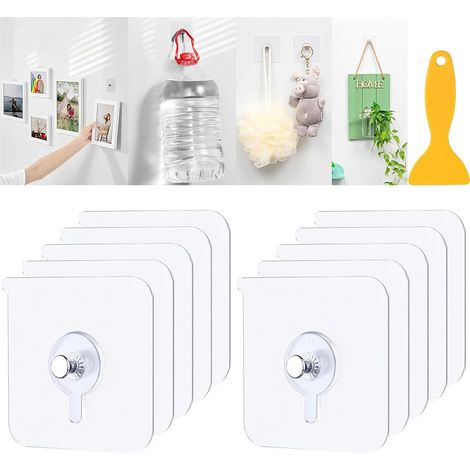 10 Pcs Accroche Tableau Sans Percer, Crochet Adhesif Mural Tableau Accroche Cadre Sans Trou, Crochet Mural Transparent Étanche Imperméables Fixation Murale Sans Percer (1/5)