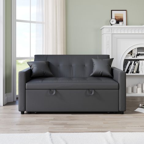 SONNI 2-Sitzer Schlafsofa 3-in-1 mit Stauraum, Verstecktem Ausziehbett, Verstellbarer Rückenlehne und 2 Kissen, Dunkelgrau (1/5)