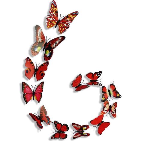 Lot de 12 autocollants muraux en forme de papillons 3D pour réfrigérateur ou chambre