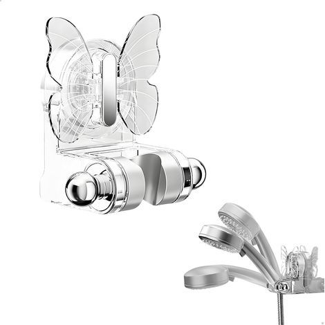Accroche Pommeau de Douche, Fixation Pommeau de Douche Adhésive, Porte Réglable, Support Douchette 70° pour Carrelage Lisse, 9,9x7,6x10 cm (1/5)