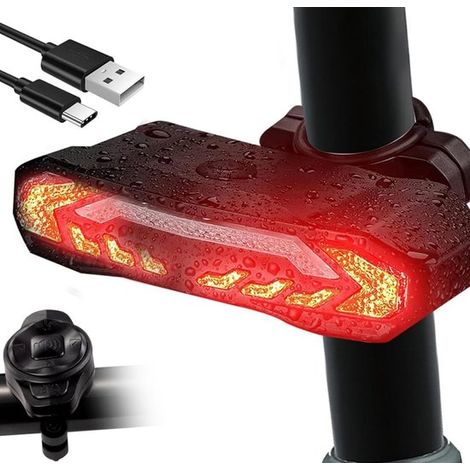 Feu arrière de vélo rechargeable USB avec clignotants et feu stop, étanche, alarme vélo, éclairage de sécurité pour conduite nocturne (1/5)