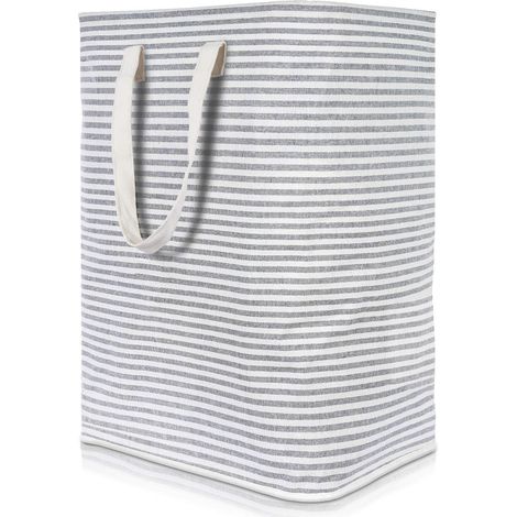 Panier à linge autoportant 70L avec poignée, pliable, grand panier de rangement de vêtements en coton (gris) (1/2)