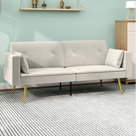 Schlafsofa 160/93 cm in Beige mit 3-fach verstellbarer Rückenlehne und Seitentaschen (1/5)