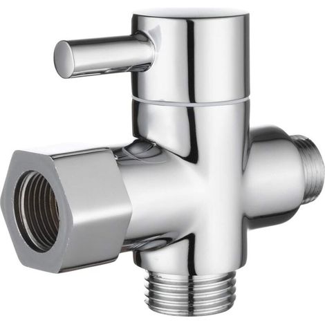 Vanne 3 Voies en Laiton Massif 3/8"-12/17 T Adaptateur Vanne de Derivation pour Toilette WC, Chromé, DSF007D (1/5)