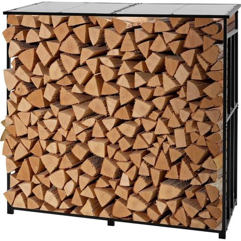 Bois de chauffage bien protégé, abri à bûches 185 x 70 x 180 cm en métal pour cheminée, terrasse ou jardin (1/5)