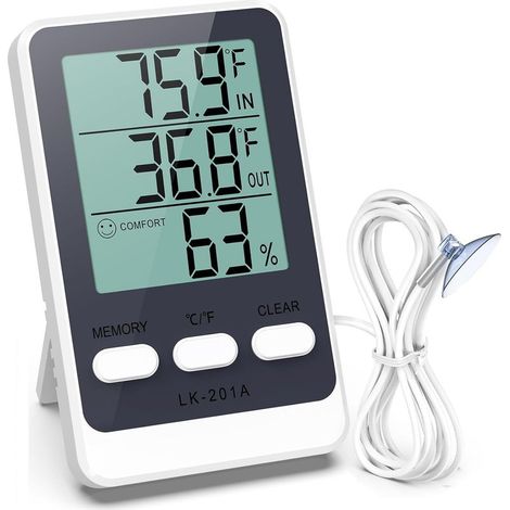 Kühlschrank- und Gefrierschrankthermometer – Temperatur- und Feuchtigkeitsmesser mit wasserdichter Sonde – Für Aquarien
