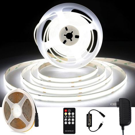 5M COB LED Strip, Warm White 3000K LED Strip, 24V Dimmable COB LED Strip, CRI92, 8mm Width, with Remote Control and Power Supply, For Decoration, Home, Kitchen, Mirror [Energy Class B] (1/4)