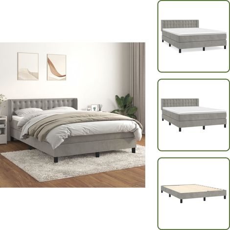 Boxspringbett mit Matratze Hellgrau 140x190 cm Samt - Samtbett - Boxspringbett - Doppelbett - Schlafzimmermöbel - Luxusbett (1/5)