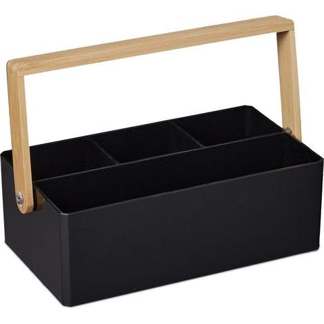 Organizer da scrivania portatile con 4 scomparti 8,5 x 26 x 16 cm in plastica nera 130011932