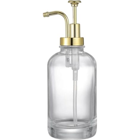 Dispenser per sciroppo di caffè da 500 ml, flacone di sapone in vetro spesso e trasparente per cucina e bagno, con pompa dorata. (1/5)
