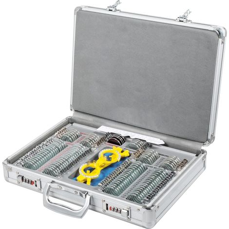 104 pièces Kit de lentilles d'essai Optique lentilles optiques en métal équipement d'optométrie Accessoires de Protection des Yeux avec Mallette de Rangement en Aluminium (1/5)