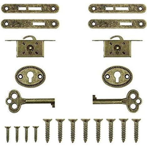 Lot de 2 verrous de placard antiques décoratifs exquis avec clés en alliage de zinc durable pour meubles et placards (bronze) (1/5)