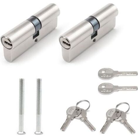 Lot de 2 cylindres de serrure de porte 70 mm Double ouverture Avec 6 clés et vis Cylindre de serrure avec bouton Cylindre en alliage pour serrures de porte (1/5)