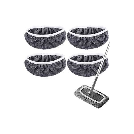 Lot de 4 lingettes de rechange pour balai Swiffer - Réutilisables - Housses anti-poussière - Utilisation humide et sèche - Faciles à nettoyer - Accessoires de nettoyage - Lingettes lavables en microfi (1/5)