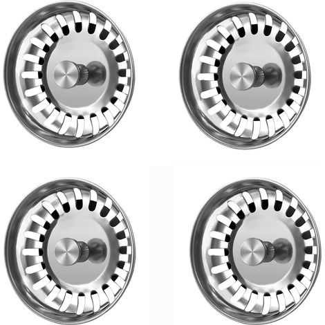 4 Bouchons Evier Inox 79mm, Filtre Cuisine Salle de Bain Universel (1/5)