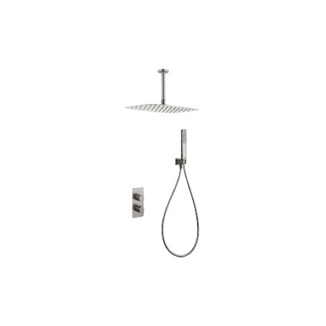 Ensemble de douche murale encastré PURE Thermostatique (Tête de douche au plafond) Nickel brosséCanon de fusilOr brosséOr rose brosséNoir matChroméNi