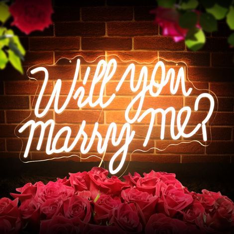 Leuchtreklame „Will You Marry Me“, großformatige Neonbuchstaben (21,7 x 13,8 Zoll) zur Wanddekoration und als Raumhintergrund (warmweiß) (1/5)