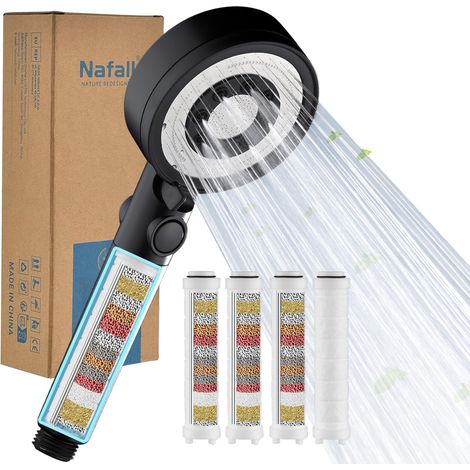 Pommeau Douche Noir Anti Calcaire avec 4 Filtres, 5 Modes (1/5)