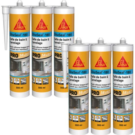 Paquete de 6 SIKA Sikaseal-180 Selladores de silicona para baños y alicatados - Blanco - 300ml