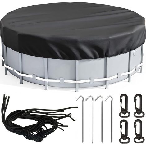 Bâche de piscine ronde 420D imperméable avec cordon de serrage et clous de sol, coupe-vent et protection solaire pour piscines gonflables, baignoires, trampolines (470 cm) (1/5)