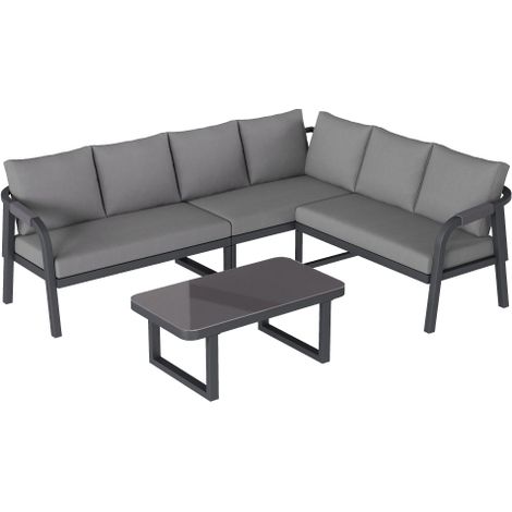 Gartenmöbel Set Ecklounge 240x183x83 cm grau, Lounge Set Garten für 6 Personen, mit Couchtisch, Ecksofa Outdoor, verzinkter Stahl