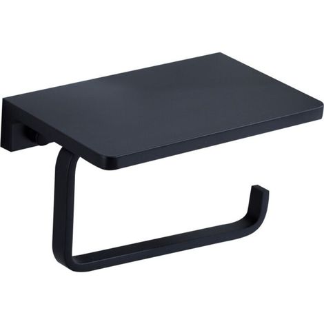 High-end hotel-style black aluminum toilet paper holder with phone storage, elegant bathroom design (1/5)