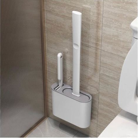 Silikon-WC-Bürste, WC-Reinigungsbürste, Hockbürste, Wandbefestigungsset fürs Badezimmer, Grau (1/5)