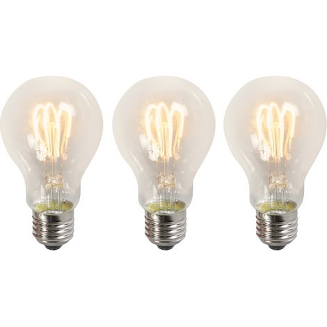 LUEDD Set de 3 bombillas LED E27 filamento retorcido A60 transparente 3W 210lm 2200K