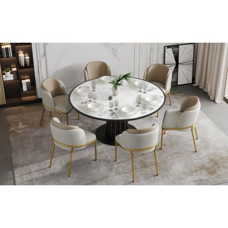 Silla de comedor moderna beige con respaldo ergonómico y patas regulables DESVIAE (1/5)