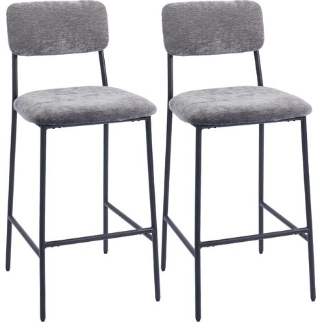 Barhocker-Set, 2er-Set, gepolstert, hohe Rückenlehne, grauer Stoff, Stahl