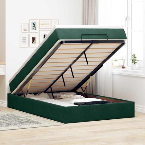 vidaXL Cama otomana con colchón 120x190 cm terciopelo verde oscuro (1/5)