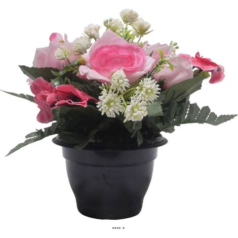 Pot de Rose, pensée et mini fleurs artificiels pour la Toussaint Rose - couleur: Rose (1/3)