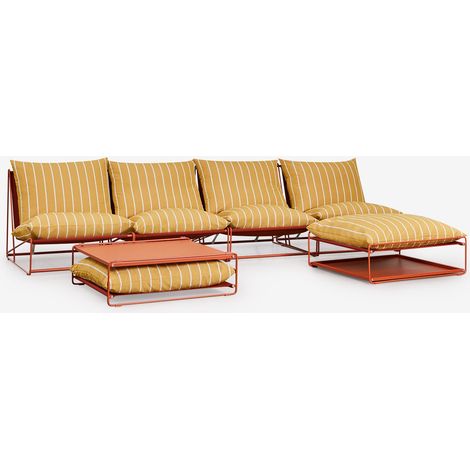 Set da giardino Amaro con divano modulare da 4 pezzi, tavolino laterale e pouf trasformabile SKLUM            