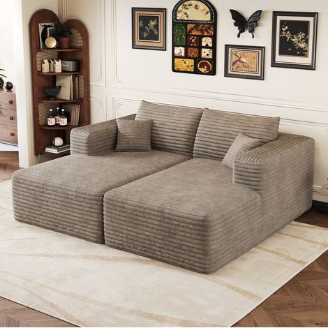 Sofá modular chaise longue de pana camel 180 x 151 cm OKWISH (1/5)