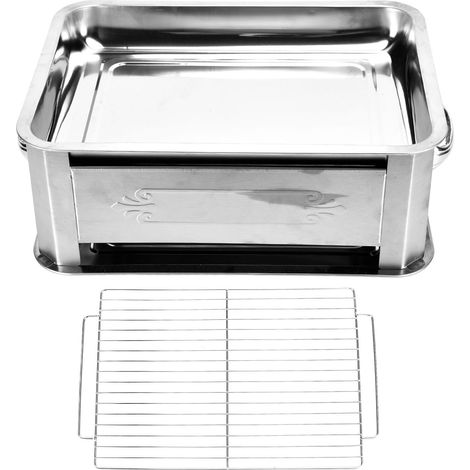 Grille de barbecue rectangulaire en acier inoxydable épais, résistante au vent et sans poignée, idéale pour griller le poisson au charbon de bois ou à l'alcool. (1/5)