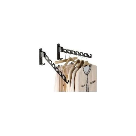 Porte-manteau mural rétractable et pliable en aluminium noir, gain de place pour buanderie et chambre à coucher, lot de 2 (1/4)